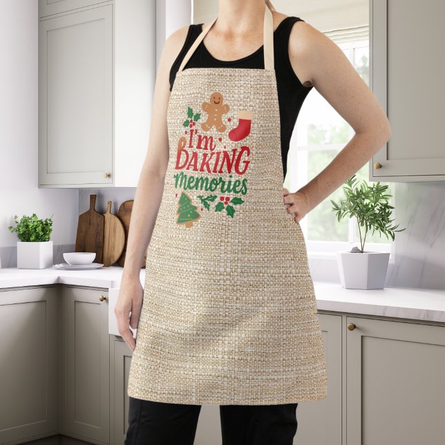 Christmas Baking Memories beige burlap Apron (Creator Uploaded)