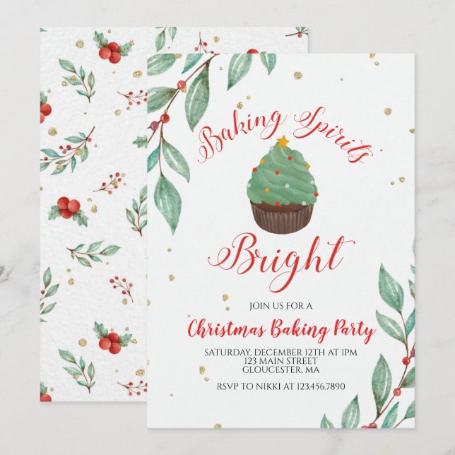 Christmas Baking Party Cupcake Invitation (Front/Back)