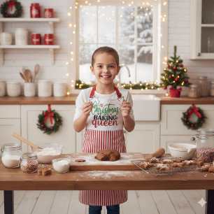 Christmas Baking Queen Cute Green Red Gingham Apron