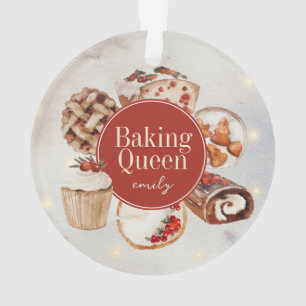 Christmas Baking Queen Watercolor Baked Treats Ornament