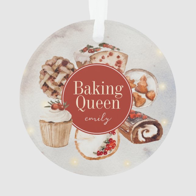 Christmas Baking Queen Watercolor Baked Treats Ornament (Back)