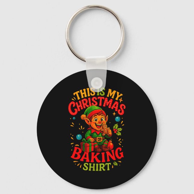 Christmas Baking Shirt Cute Elf Gingerbread Pastry Key Ring (Front)
