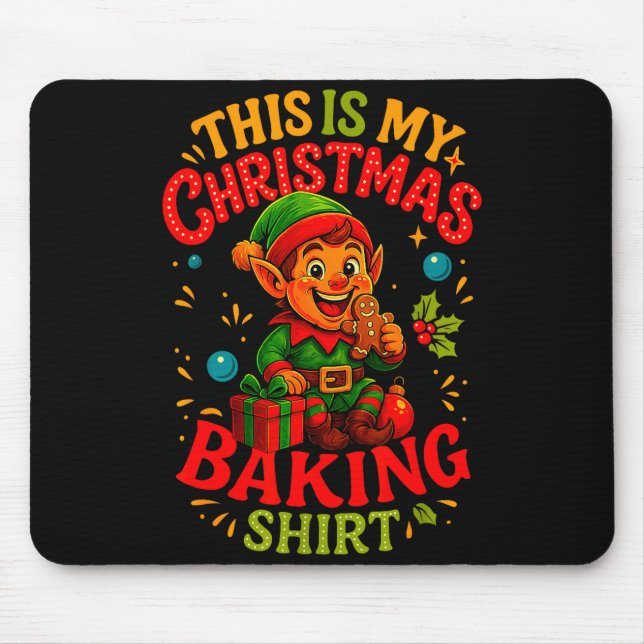 Christmas Baking Shirt Cute Elf Gingerbread Pastry Mouse Mat (Front)