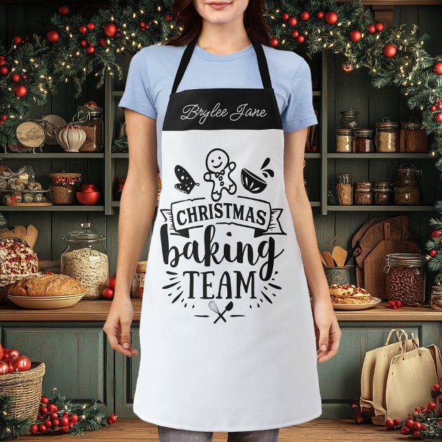 Christmas Baking Team Cute Black Personalised Apron (Creator Uploaded)