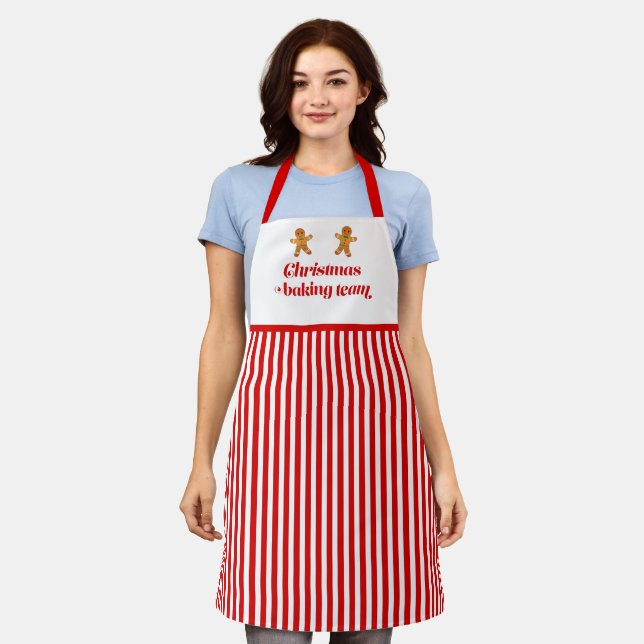 Christmas Baking Team - Cute Gingerbread Men Red  Apron (Worn)