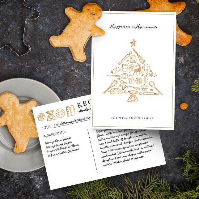 Christmas Baking Tree Gold & White Family Recipe Holiday Card (Christmas Baking Tree Gold & White Family Recipe Holiday Card)