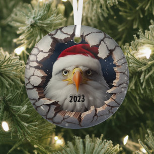 Christmas Bald Eagle Glass Tree Decoration