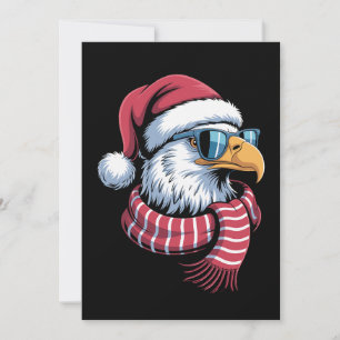 Christmas Bald Eagle Santa Hat Scarf Xmas Holiday Invitation