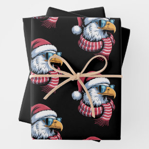 Christmas Bald Eagle Santa Hat Scarf Xmas Holiday Wrapping Paper Sheet