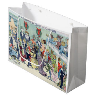 Christmas Ball at Catville, Louis Wain Large Gift Bag