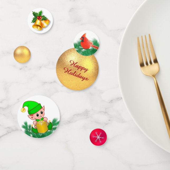 Christmas ball, bird & cute elf confetti (Group)