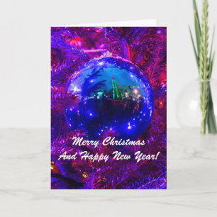 Christmas Ball Blue Red Holiday Card