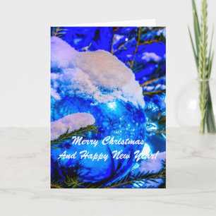 Christmas Ball Blue Snow Holiday Card