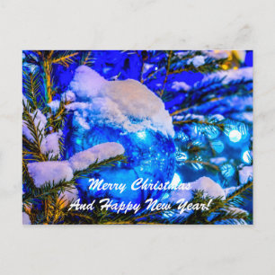 Christmas Ball Blue Snow Holiday Postcard