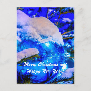 Christmas Ball Blue Snow Holiday Postcard