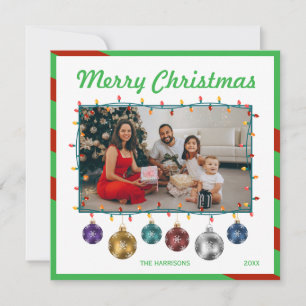 Christmas Ball Colourful Light Bulbs Photo Holiday Card