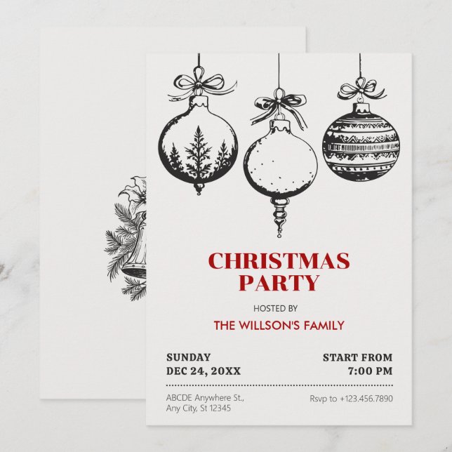 Christmas ball decoration invitation (Front/Back)