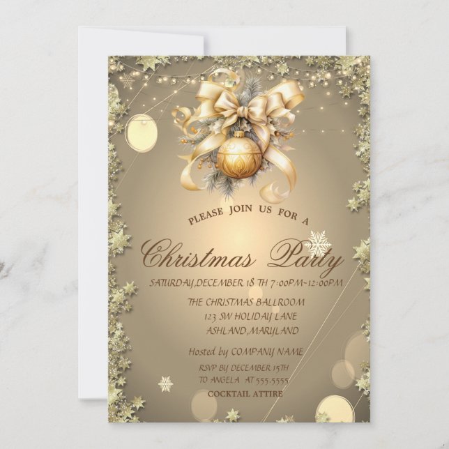 Christmas Ball,Gold Stars Christmas Company Party Invitation (Front)