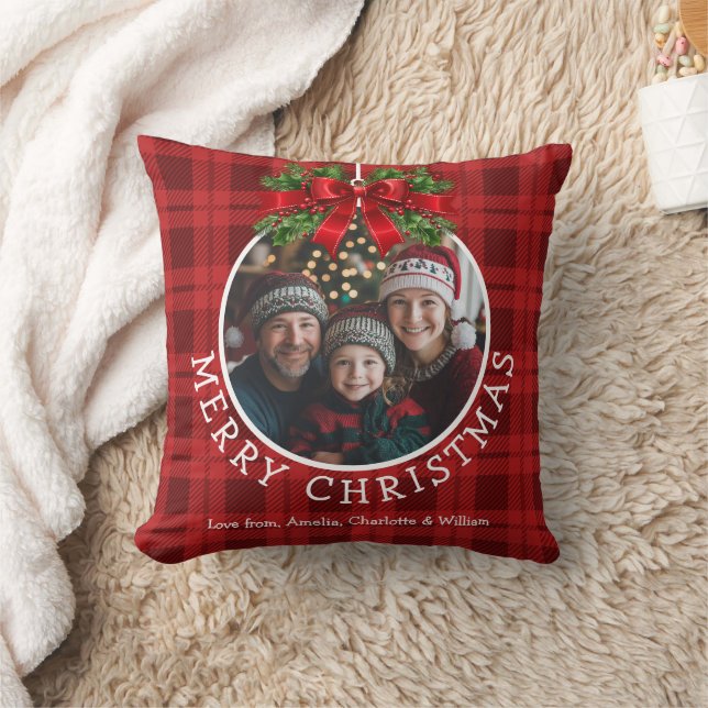 Christmas Ball Ornament Photo Red Buffalo Plaid Cushion (Blanket)