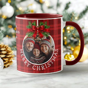 Christmas Ball Ornament Photo Red Buffalo Plaid Mug