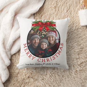 Christmas Ball Ornament Photo White Cushion