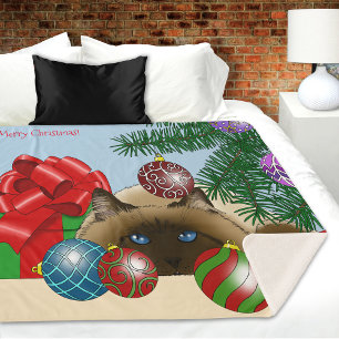 Christmas Ball Ornament Siamese Cat Funny Sherpa Blanket