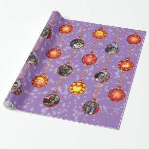 Christmas Ball Ornaments 6 Photos L-Purple Wrapping Paper