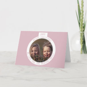 Christmas Ball Pastel Pink Family Photo Holiday Card