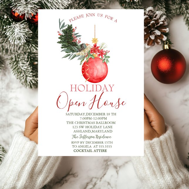 Christmas Ball Pine Tree Branch Open House  Invitation (Creator Uploaded)
