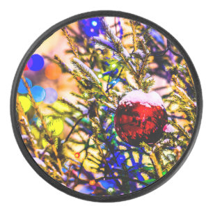 Christmas Ball Red Hockey Puck
