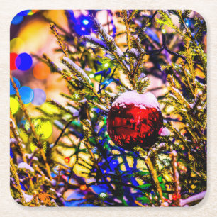 Christmas Ball Red Square Paper Coaster