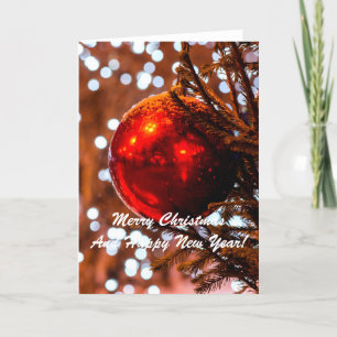 Christmas Ball Red White Holiday Card