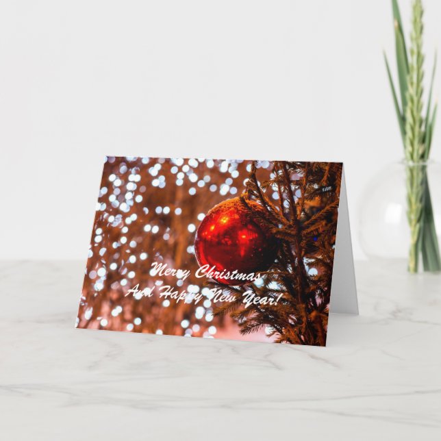 Christmas Ball Red White Holiday Card (Front)