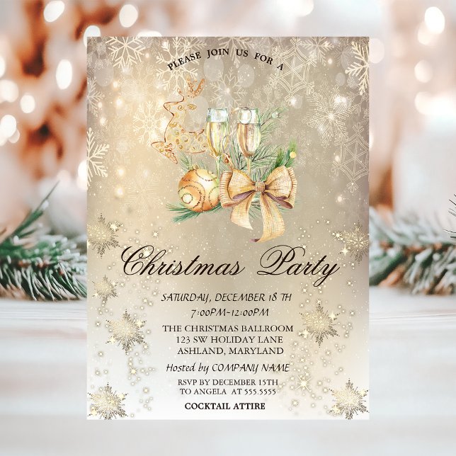 Christmas Ball,Reindeer,Wine Glass Snowflake Party Invitation (Creator Uploaded)