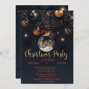 Christmas Ball Retro Car  Black Company Party   Invitation