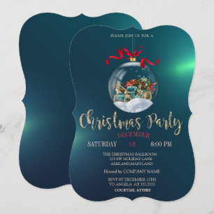 Christmas Ball,Retro Car, Green Christmas Company  Invitation