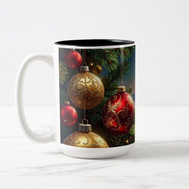 christmas ball Two-Tone coffee mug (Left)