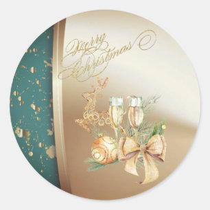  Christmas Ball,Wine Glass,Reindeers,Bow Classic Round Sticker