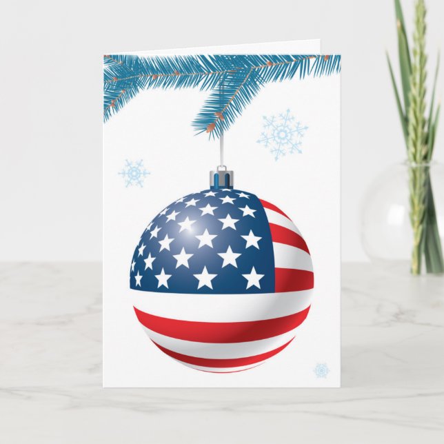 Christmas ball with US flag Holiday Card (Front)