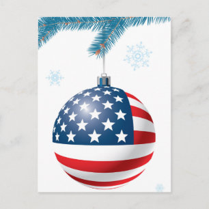 Christmas ball with US flag Holiday Postcard