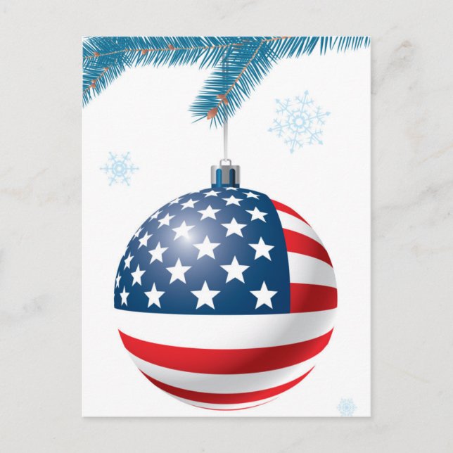 Christmas ball with US flag Holiday Postcard (Front)