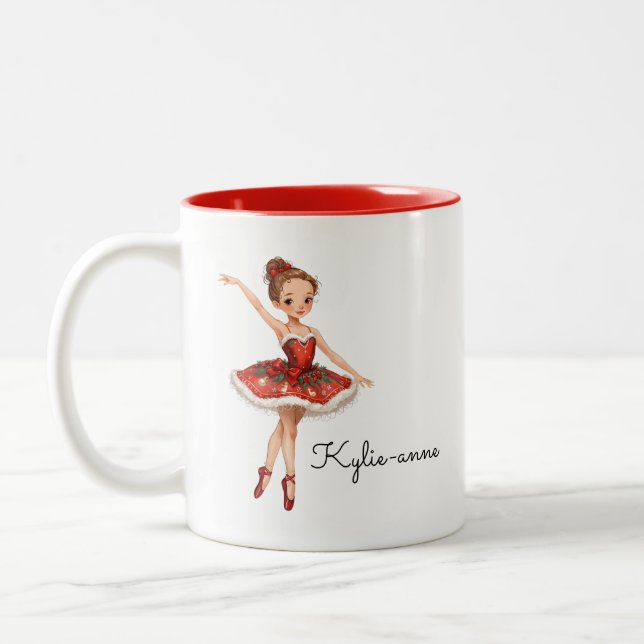 Christmas Ballerina Girl  Two-Tone Coffee Mug (Left)