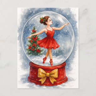 Christmas Ballerina Snow Globe Postcard
