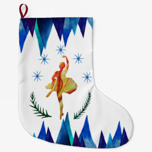 Christmas Ballerina Watercolor Art Large Christmas Stocking
