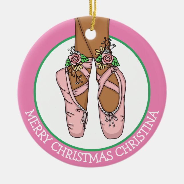 Christmas Ballet Slippers Personalised Ceramic Tree Decoration (Front)