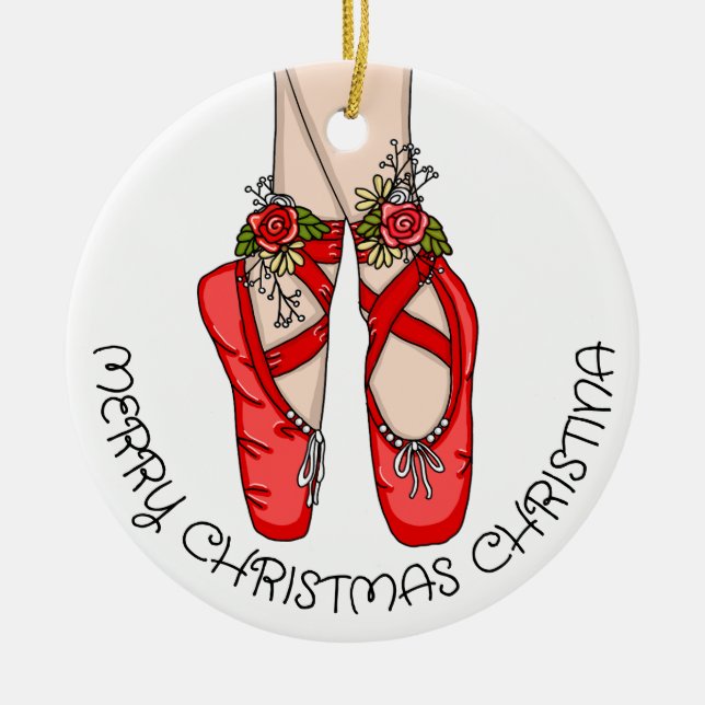 Christmas Ballet Slippers Personalised  Ceramic Tree Decoration (Front)