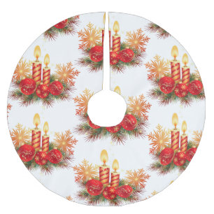 Christmas Balls and Candles Brushed Polyester Tree Skirt
