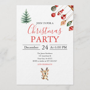 Christmas Balls and Cheerful Baby Reindeer Invitation
