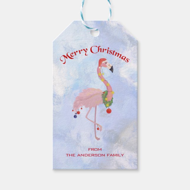 Christmas Balls And Flamingo Gift Tags (Front)