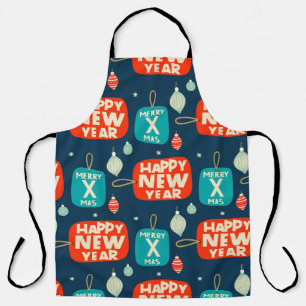 Christmas balls and ornaments vintage pattern back apron